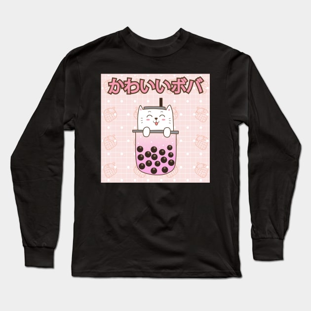 Cute Bear Bubble Milk Tea Kawaii Boba Aesthetic Pastel Pink Long Sleeve T-Shirt by Blink_Imprints10